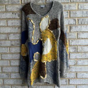 Beckyanne Long Sleeve Multicolor Abstract Boho Wool Blend Sweater Women's Size L